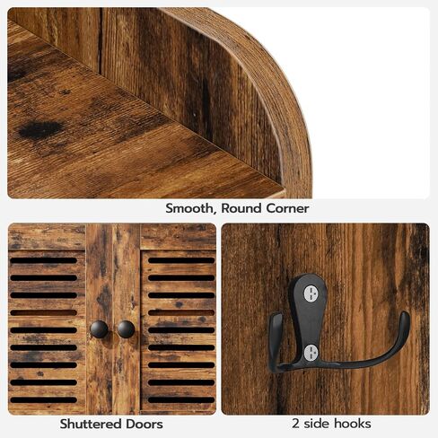 HOOBRO Medicine Cabinet, Double Doors Bathroom Wall Cabinet with Towel Bar, Adjustable Shelf, 2 Hooks, Over The Toilet Storage Cabinet, for Bedroom, Kitchen, Rustic Brown BF46CW01 in Saudi Arabia