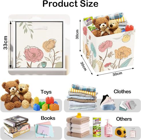 11.8" Wild Flowers Butterfly Storage Cube Organizer Plant Bush Clothes Storage Basket Bin for Closet Shelf Spring Garden Nursery Kid Room Book Toy Chest, 3Pcs in Kuwait
