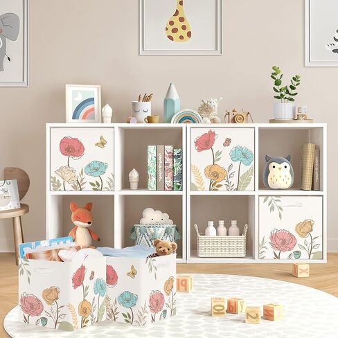 11.8" Wild Flowers Butterfly Storage Cube Organizer Plant Bush Clothes Storage Basket Bin for Closet Shelf Spring Garden Nursery Kid Room Book Toy Chest, 3Pcs in Kuwait