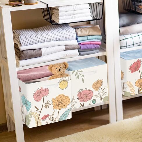 11.8" Wild Flowers Butterfly Storage Cube Organizer Plant Bush Clothes Storage Basket Bin for Closet Shelf Spring Garden Nursery Kid Room Book Toy Chest, 3Pcs in Kuwait