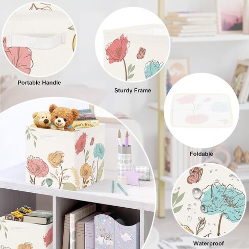 11.8" Wild Flowers Butterfly Storage Cube Organizer Plant Bush Clothes Storage Basket Bin for Closet Shelf Spring Garden Nursery Kid Room Book Toy Chest, 3Pcs in Kuwait
