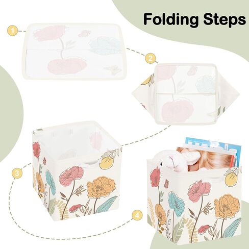 11.8" Wild Flowers Butterfly Storage Cube Organizer Plant Bush Clothes Storage Basket Bin for Closet Shelf Spring Garden Nursery Kid Room Book Toy Chest, 3Pcs in Kuwait