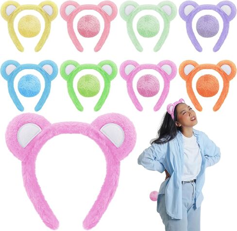 16 PCS Bear Ears عصابة رأس ومجموعة ذيل - أذني الدب الملونة عداد الرأس والكرة الفرو للحيوانات البالغة للهالوين كوزبلاي إكسسوارات عيد ميلاد حفلة عيد الميلاد in Saudi Arabia