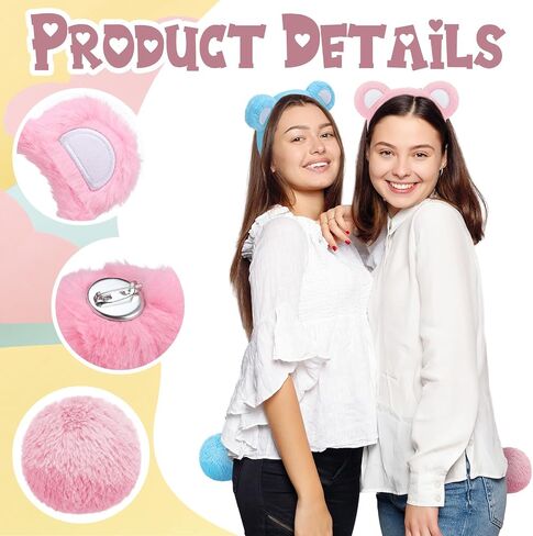 16 PCS Bear Ears عصابة رأس ومجموعة ذيل - أذني الدب الملونة عداد الرأس والكرة الفرو للحيوانات البالغة للهالوين كوزبلاي إكسسوارات عيد ميلاد حفلة عيد الميلاد in Saudi Arabia