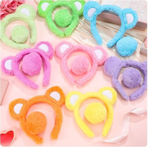 16 PCS Bear Ears عصابة رأس ومجموعة ذيل - أذني الدب الملونة عداد الرأس والكرة الفرو للحيوانات البالغة للهالوين كوزبلاي إكسسوارات عيد ميلاد حفلة عيد الميلاد in Saudi Arabia