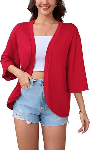 SUEANI Women's Lightweight Soft Open Front Cardigans Casual 3/4 Bell Sleeve Cardigan in Kuwait