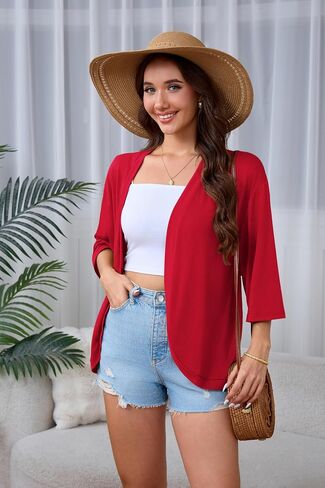 SUEANI Women's Lightweight Soft Open Front Cardigans Casual 3/4 Bell Sleeve Cardigan in Kuwait
