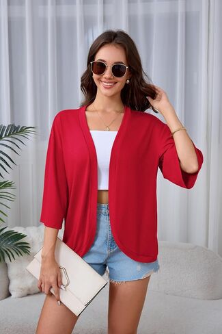 SUEANI Women's Lightweight Soft Open Front Cardigans Casual 3/4 Bell Sleeve Cardigan in Kuwait