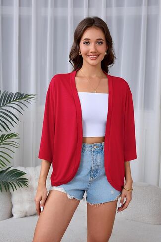 SUEANI Women's Lightweight Soft Open Front Cardigans Casual 3/4 Bell Sleeve Cardigan in Kuwait