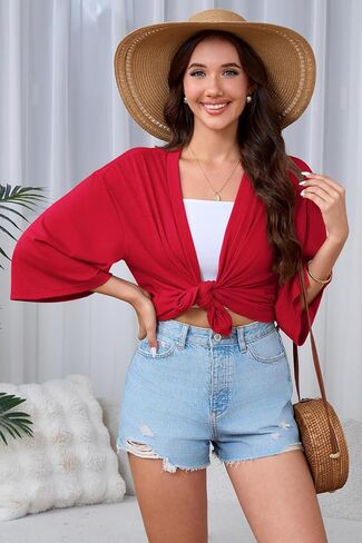 SUEANI Women's Lightweight Soft Open Front Cardigans Casual 3/4 Bell Sleeve Cardigan in Kuwait