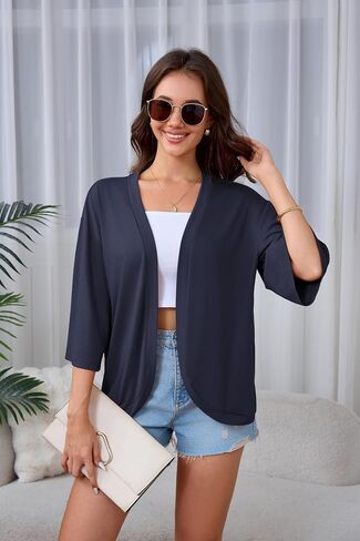 SUEANI Women's Lightweight Soft Open Front Cardigans Casual 3/4 Bell Sleeve Cardigan in Kuwait