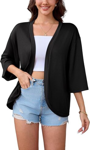 Cardigans Sueani Lightweight Soft Open Front Cardigans غير رسمية 3/4 Bell Sleeve Cardigan in Kuwait