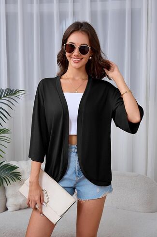 Cardigans Sueani Lightweight Soft Open Front Cardigans غير رسمية 3/4 Bell Sleeve Cardigan in Kuwait