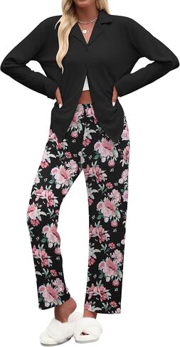 مجموعات بيجامات Ekouaer للسيدات لأسفل صالة Long Sleeve Sets Soft 2 قطعة ملابس النوم in Kuwait