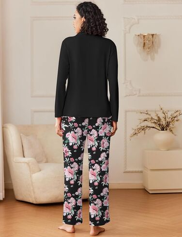 مجموعات بيجامات Ekouaer للسيدات لأسفل صالة Long Sleeve Sets Soft 2 قطعة ملابس النوم in Kuwait