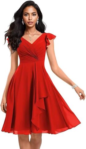 Short Chiffon Bridesmaid Dresses for Women V Neck Ruffles A Line Pleated Formal Evening Gowns AP49 in Saudi Arabia