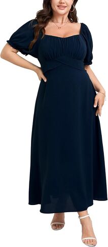 SCOMCHIC Women's Plus Size Wedding Guest Dress Semi Formal Short Sleeve Square Neck A-line Long Cocktail Maxi Dresses in Kuwait