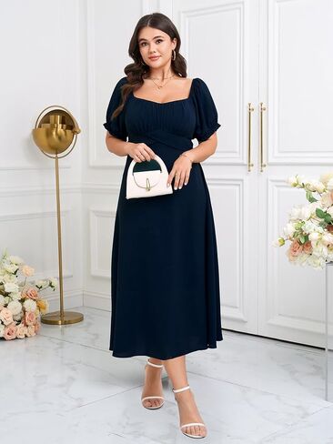 SCOMCHIC Women's Plus Size Wedding Guest Dress Semi Formal Short Sleeve Square Neck A-line Long Cocktail Maxi Dresses in Kuwait