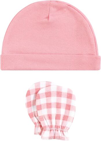 Hudson Baby Infant Girl Cotton Cap and Scratch Mitten Set, Modern Botanical, 0-6 Months in Kuwait