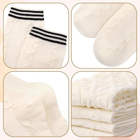 Jspupifip 5 Pair Beige Cute Cottagecore Floral Lace Ruffle Women's Socks Kawaii Cable Knit Frilly Ankle Socks in Saudi Arabia