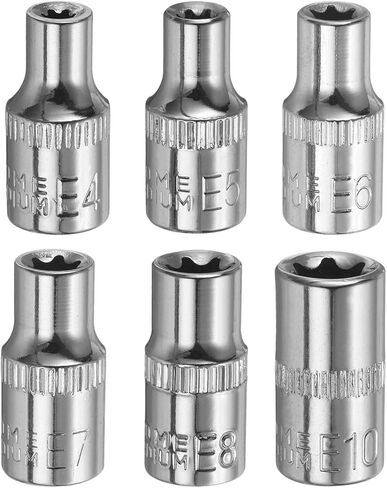HARFINGTON 6pcs E-Torx Socket 1/4" Drive E4-E10 External Torx Deep Socket CR-V 6 Point Spline Socket Star Female Bit Socket for Auto Repairs Home Maintenance DIY Hand-making 1" Length in Saudi Arabia