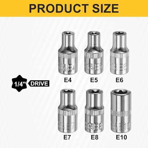 HARFINGTON 6pcs E-Torx Socket 1/4" Drive E4-E10 External Torx Deep Socket CR-V 6 Point Spline Socket Star Female Bit Socket for Auto Repairs Home Maintenance DIY Hand-making 1" Length in Saudi Arabia