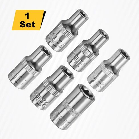 HARFINGTON 6pcs E-Torx Socket 1/4" Drive E4-E10 External Torx Deep Socket CR-V 6 Point Spline Socket Star Female Bit Socket for Auto Repairs Home Maintenance DIY Hand-making 1" Length in Saudi Arabia