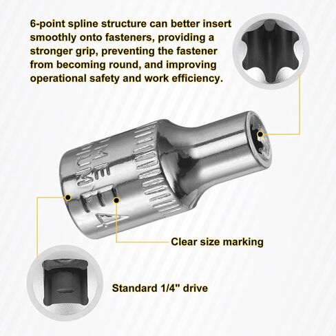 HARFINGTON 6pcs E-Torx Socket 1/4" Drive E4-E10 External Torx Deep Socket CR-V 6 Point Spline Socket Star Female Bit Socket for Auto Repairs Home Maintenance DIY Hand-making 1" Length in Saudi Arabia