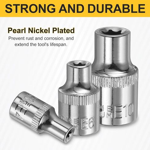 HARFINGTON 6pcs E-Torx Socket 1/4" Drive E4-E10 External Torx Deep Socket CR-V 6 Point Spline Socket Star Female Bit Socket for Auto Repairs Home Maintenance DIY Hand-making 1" Length in Saudi Arabia