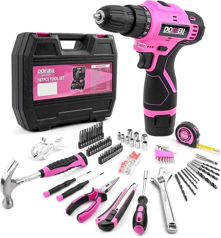 DOWELL 147 Pcs Tool Kit with 12V Cordless Drill with 3/8" Keyless Chuck for Home, Men, Built-in LED, Type-C Charge Cable in Saudi Arabia