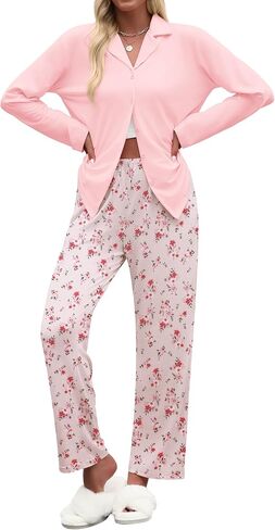 مجموعات بيجامات Ekouaer للسيدات لأسفل صالة Long Sleeve Sets Soft 2 قطعة ملابس النوم in Kuwait