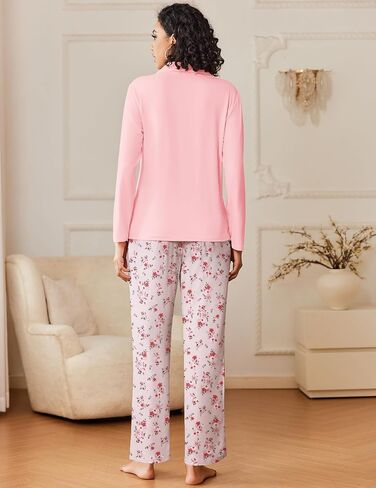 مجموعات بيجامات Ekouaer للسيدات لأسفل صالة Long Sleeve Sets Soft 2 قطعة ملابس النوم in Kuwait