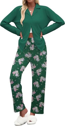 مجموعات بيجامات Ekouaer للسيدات لأسفل صالة Long Sleeve Sets Soft 2 قطعة ملابس النوم in Saudi Arabia