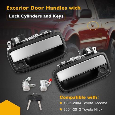 Gledewen Exterior Chrome Door Handle Front Driver and Passenger Side Pair with Lock Cylinders and Keys, Compatible with 1995-2012 Toyota Tacoma Hilux, Replaces# 769MX 768MX 6922035030 6921035030 in Saudi Arabia