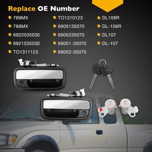 Gledewen Exterior Chrome Door Handle Front Driver and Passenger Side Pair with Lock Cylinders and Keys, Compatible with 1995-2012 Toyota Tacoma Hilux, Replaces# 769MX 768MX 6922035030 6921035030 in Saudi Arabia