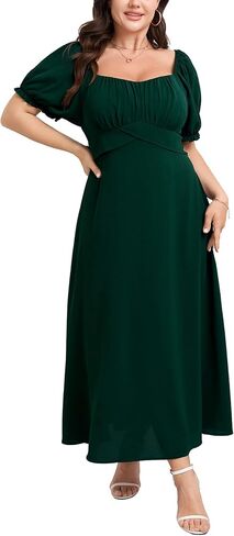 SCOMCHIC Women's Plus Size Wedding Guest Dress Semi Formal Short Sleeve Square Neck A-line Long Cocktail Maxi Dresses in Saudi Arabia