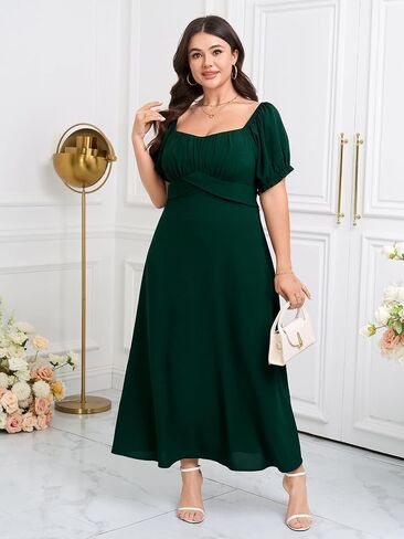 SCOMCHIC Women's Plus Size Wedding Guest Dress Semi Formal Short Sleeve Square Neck A-line Long Cocktail Maxi Dresses in Saudi Arabia