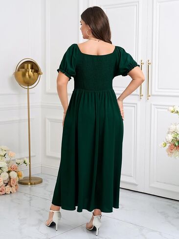 SCOMCHIC Women's Plus Size Wedding Guest Dress Semi Formal Short Sleeve Square Neck A-line Long Cocktail Maxi Dresses in Saudi Arabia