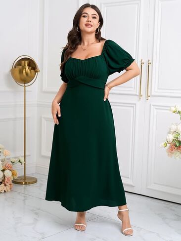 SCOMCHIC Women's Plus Size Wedding Guest Dress Semi Formal Short Sleeve Square Neck A-line Long Cocktail Maxi Dresses in Saudi Arabia