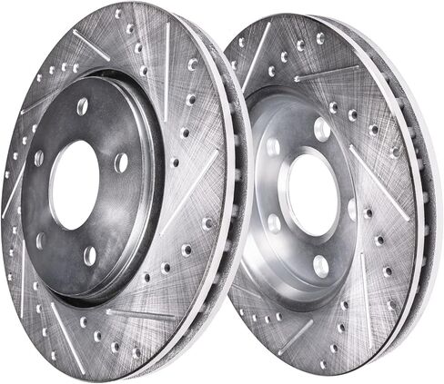 Detroit Axle - Brake Kit for 2008-2017 Honda Accord, Drilled Slotted Brakes Rotors Ceramic Brake Pads 2009 2010 2011 2012 2013 2014 2015 2016: 11.10" inch Front and 11.10" inch Rear Rotors in Kuwait