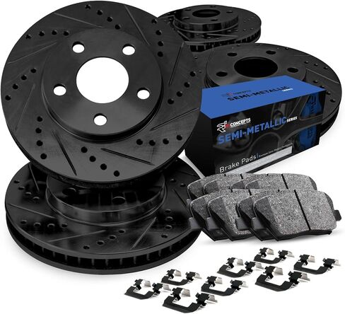 R1 Concepts Front and Rear Brake Kit For 2013-2018 BMW 320i, 2014-2018 BMW 328d, 2015-2016 BMW 328i| Drilled Slotted Brake Rotors| Semi-Metallic Brake Pads and Rotors Kit| Hardware included in Saudi Arabia