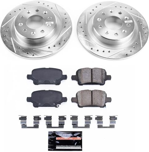 Power Stop K7717 Rear Z23 Carbon Fiber Brake Pads with Drilled & Slotted Brake Rotors Kit For Buick LaCrosse, Buick Regal Sportb, Buick Regal TourX, Chevrolet Malibu, GMC Terrain [Model Specific] in Saudi Arabia