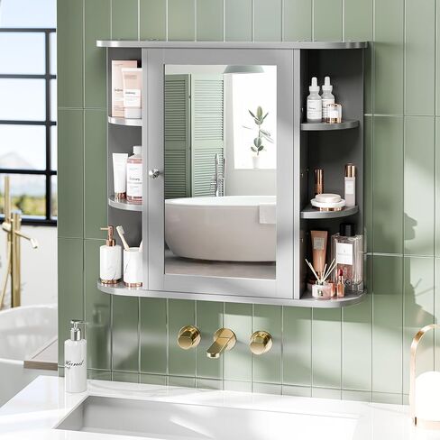 Meilocar Bathroom Medicine Cabinet, Bathroom Mirror Cabinet Wall Mounted with 6 Side Open Shelves, White Wall Cabinet with Mirror, White in Kuwait