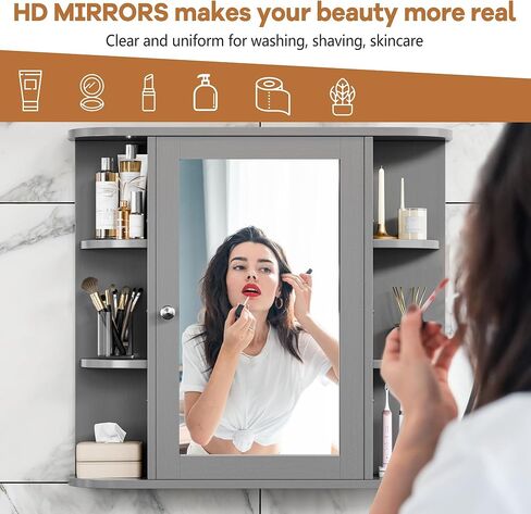 Meilocar Bathroom Medicine Cabinet, Bathroom Mirror Cabinet Wall Mounted with 6 Side Open Shelves, White Wall Cabinet with Mirror, White in Kuwait
