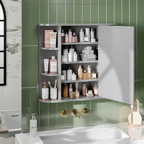 Meilocar Bathroom Medicine Cabinet, Bathroom Mirror Cabinet Wall Mounted with 6 Side Open Shelves, White Wall Cabinet with Mirror, White in Kuwait