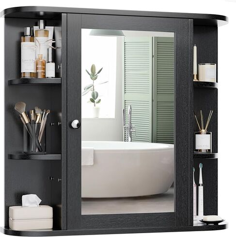 Meilocar Bathroom Medicine Cabinet, Bathroom Mirror Cabinet Wall Mounted with 6 Side Open Shelves, White Wall Cabinet with Mirror, White in Kuwait