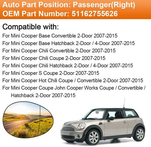 Senzeal Driver Side Heated Mirror Glass Replacement for Mini Cooper 2007 2008 2009 2010 2011 2012 2013 2014 2015 Rearview Mirror with Backing Plate Replace 51162755625 (Left Side) in Saudi Arabia