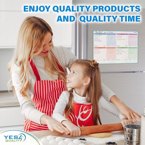 Yes4Quality Magnetic Dry Erase Chore Chart (19" x 13"), Behavior Chart for Multiple Kids, Family Weekly Chores Checklist w/Meal Planner, Stain Resistant Board for Fridge W/ 5 Colorful Markers in Kuwait