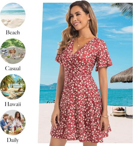 ChongBaiJia 3 Piece Womens Sundress Summer Floral Short Sleeve Wrap V Neck A-Line Midi Casual Vacation Dresses 2025 in Saudi Arabia