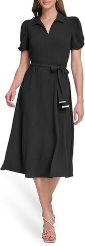 DKNY Women's Short Sleeve Tie Fit & Flare Midi Dress in Saudi Arabia